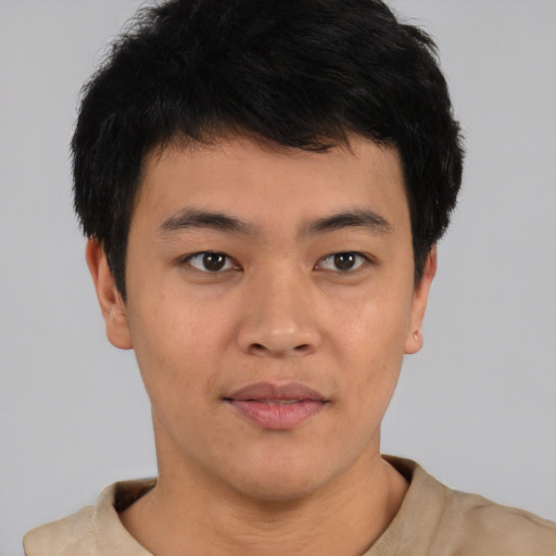 Neutral asian young-adult male with short  black hair and brown eyes