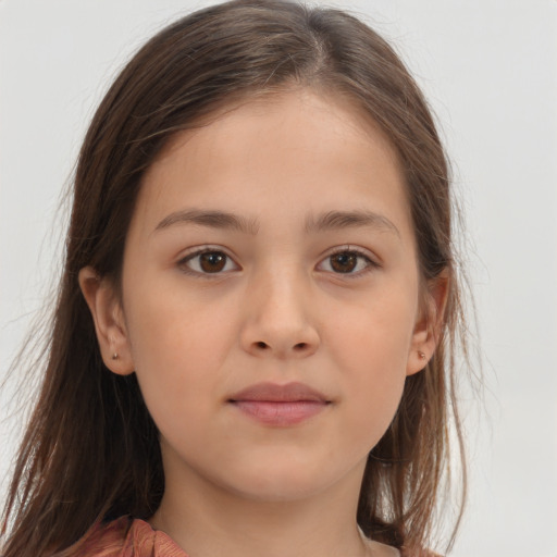 Neutral white child female with long  brown hair and brown eyes