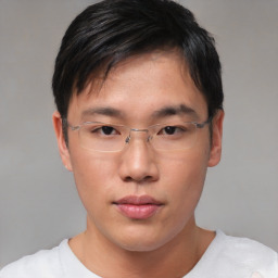 Neutral asian young-adult male with short  brown hair and brown eyes