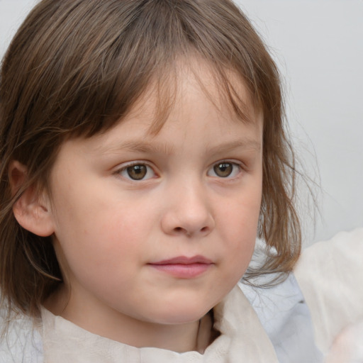 Neutral white child female with medium  brown hair and brown eyes