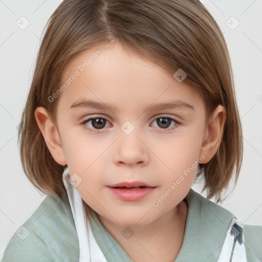 Neutral white child female with medium  brown hair and brown eyes