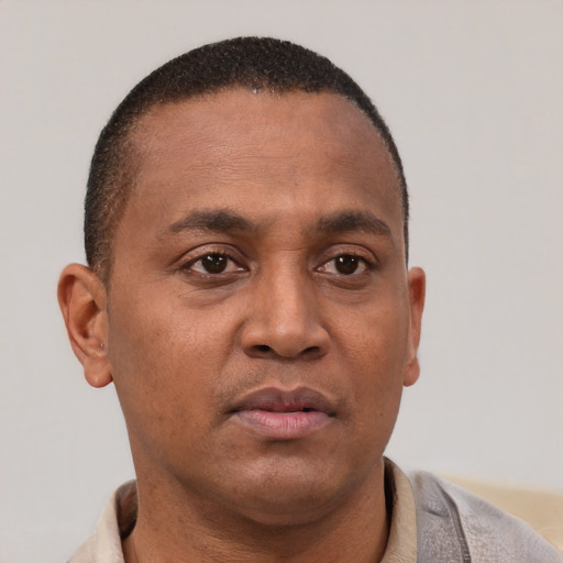 Neutral latino adult male with short  brown hair and brown eyes