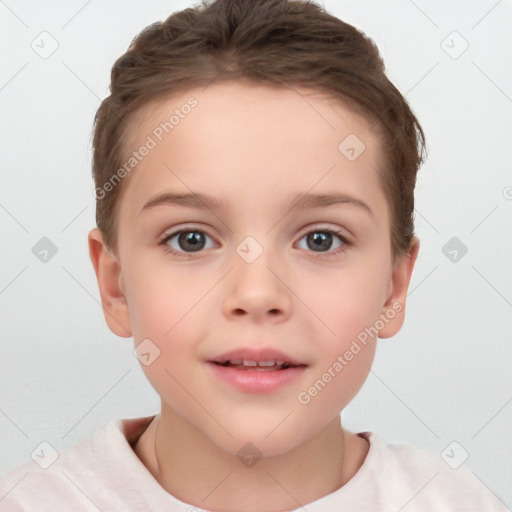 Neutral white child female with short  brown hair and brown eyes