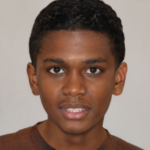 Neutral black young-adult male with short  brown hair and brown eyes