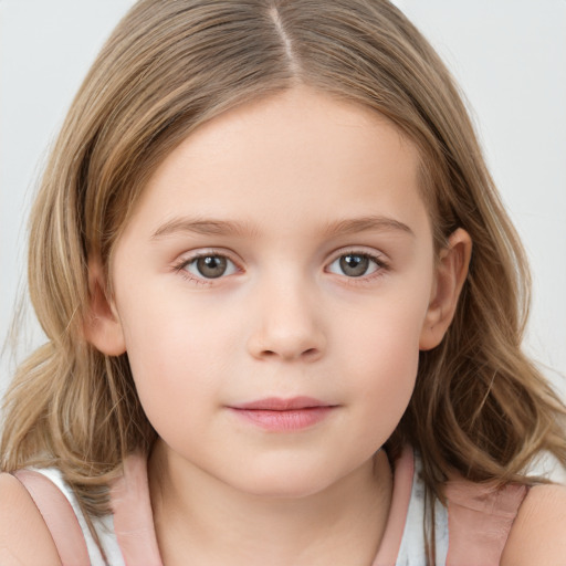 Neutral white child female with medium  brown hair and brown eyes