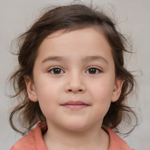 Neutral white child female with medium  brown hair and brown eyes