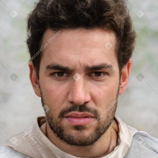 Neutral white adult male with short  brown hair and brown eyes