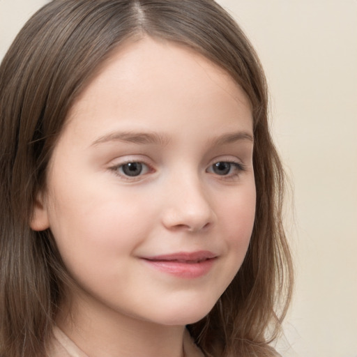 Neutral white child female with long  brown hair and brown eyes