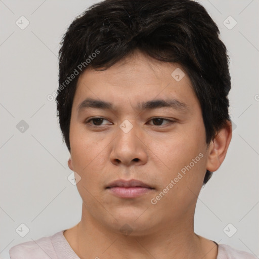 Neutral asian young-adult male with short  brown hair and brown eyes