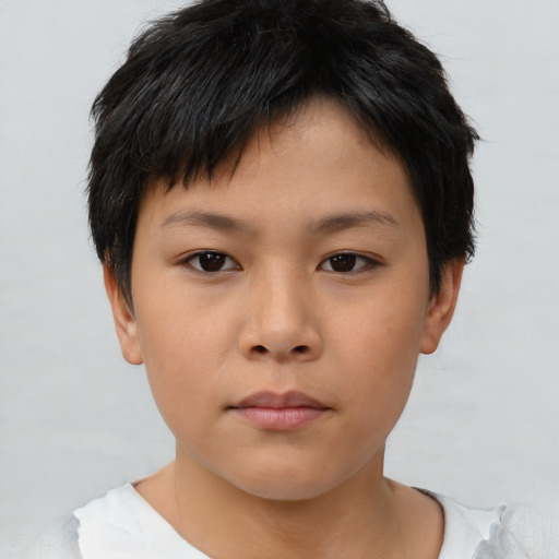 Neutral asian child female with short  brown hair and brown eyes