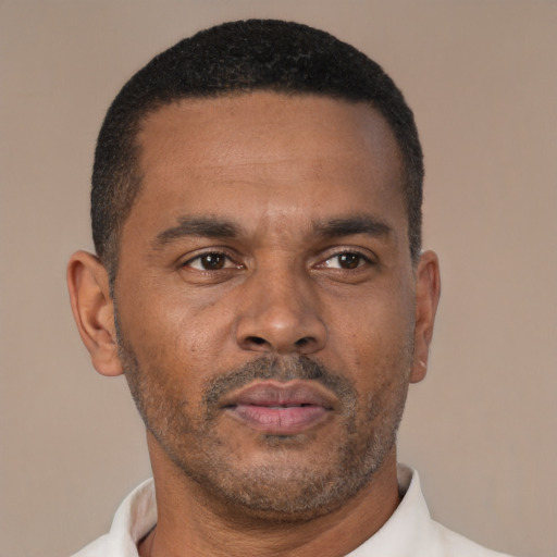 Neutral latino adult male with short  brown hair and brown eyes
