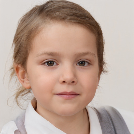 Neutral white child female with short  brown hair and brown eyes