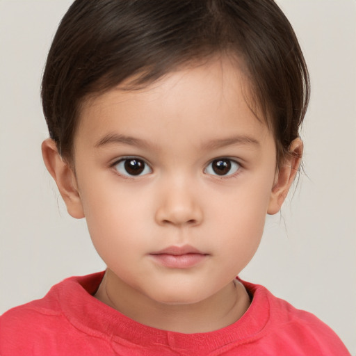 Neutral white child female with short  brown hair and brown eyes