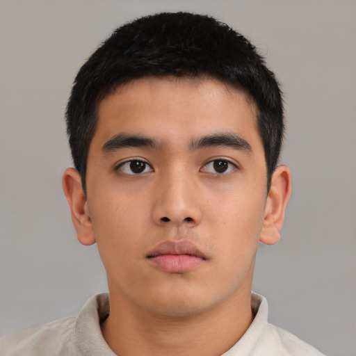 Neutral asian young-adult male with short  black hair and brown eyes