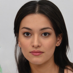 Neutral asian young-adult female with long  brown hair and brown eyes