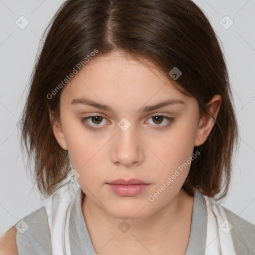 Neutral white child female with medium  brown hair and brown eyes