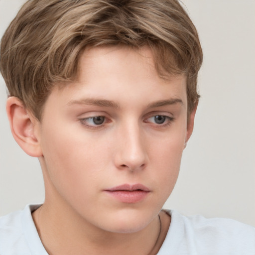 Neutral white child male with short  brown hair and grey eyes