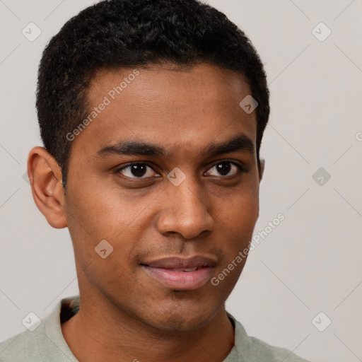 Neutral black young-adult male with short  brown hair and brown eyes