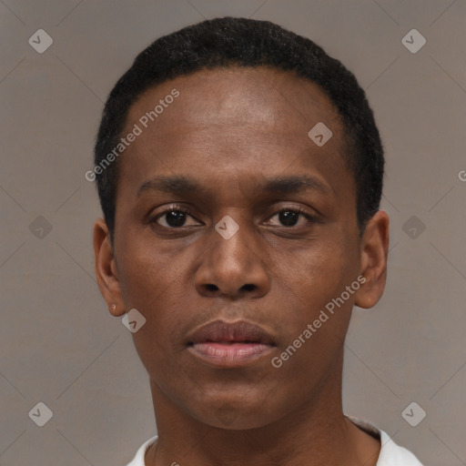Neutral black young-adult male with short  brown hair and brown eyes