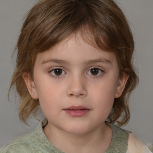 Neutral white child female with medium  brown hair and brown eyes