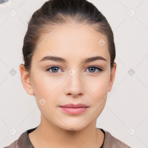 Neutral white young-adult female with short  brown hair and brown eyes