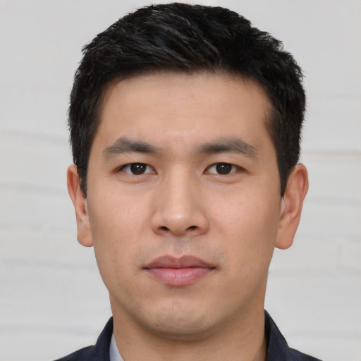 Neutral asian young-adult male with short  black hair and brown eyes