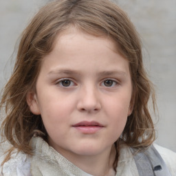 Neutral white child female with medium  brown hair and grey eyes