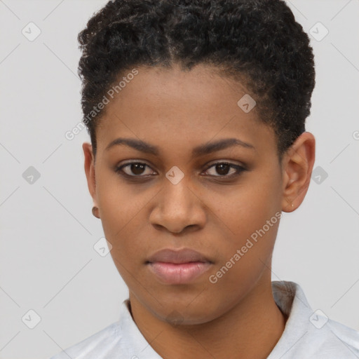 Neutral black young-adult female with short  brown hair and brown eyes