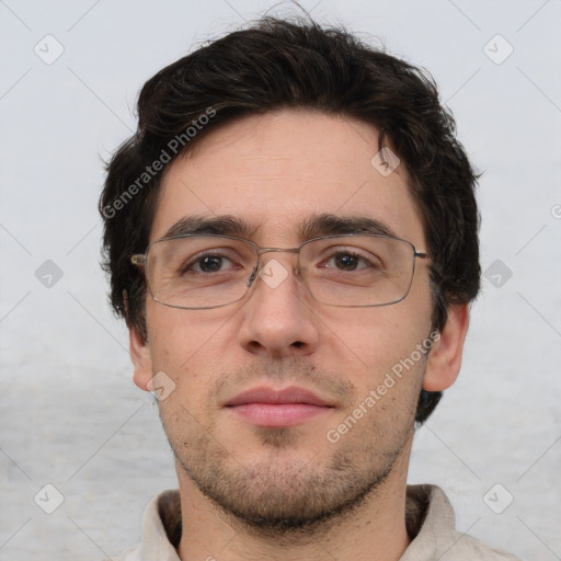 Neutral white adult male with short  brown hair and brown eyes