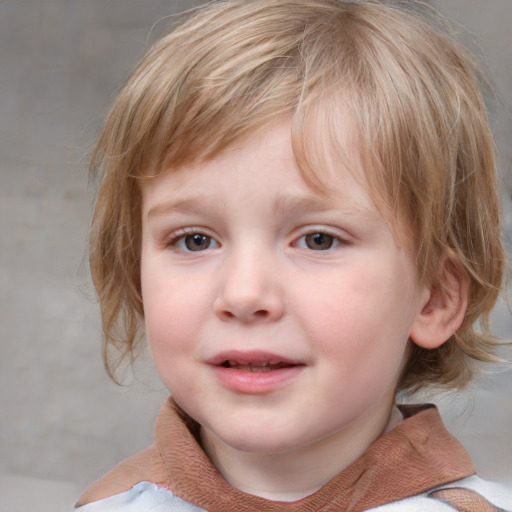 Neutral white child female with medium  brown hair and blue eyes