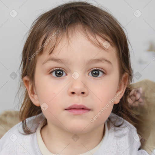 Neutral white child female with medium  brown hair and brown eyes