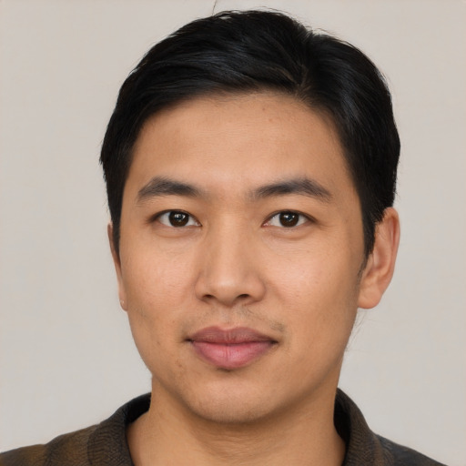 Neutral asian young-adult male with short  black hair and brown eyes