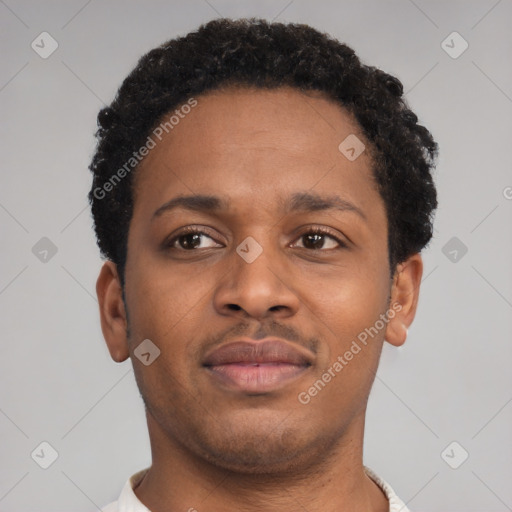 Neutral black young-adult male with short  brown hair and brown eyes