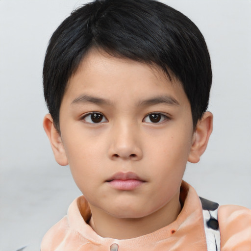 Neutral asian child male with short  brown hair and brown eyes