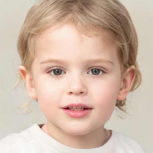 Neutral white child female with medium  brown hair and grey eyes