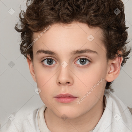 Neutral white child female with short  brown hair and brown eyes