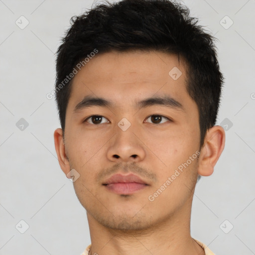 Neutral asian young-adult male with short  brown hair and brown eyes