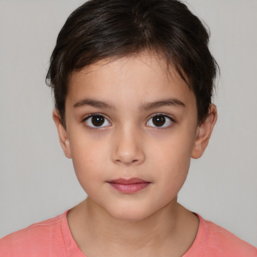 Neutral white child female with short  brown hair and brown eyes