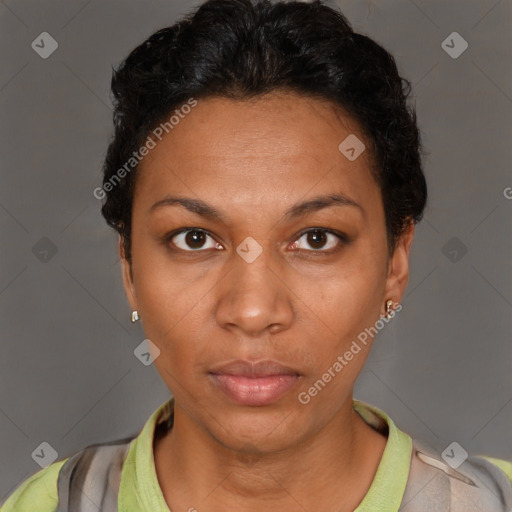 Neutral black young-adult female with short  brown hair and brown eyes