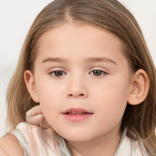 Neutral white child female with medium  brown hair and brown eyes