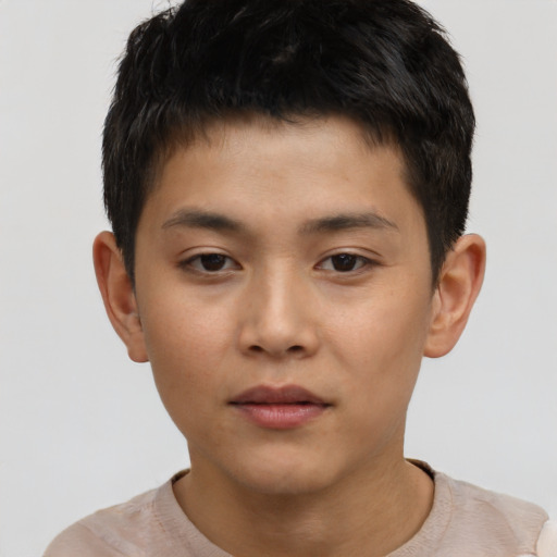 Neutral asian young-adult male with short  brown hair and brown eyes