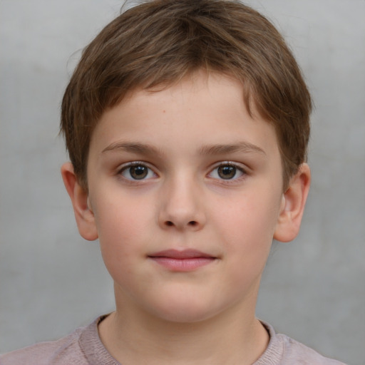 Neutral white child male with short  brown hair and grey eyes