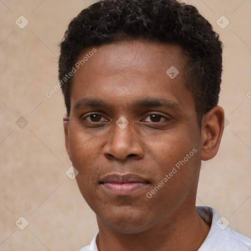 Neutral black young-adult male with short  brown hair and brown eyes