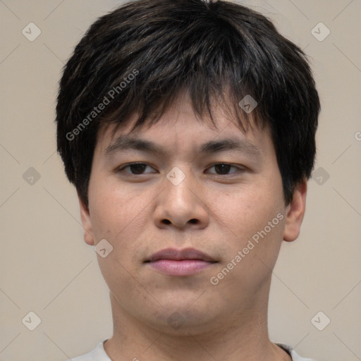 Neutral asian young-adult male with short  brown hair and brown eyes