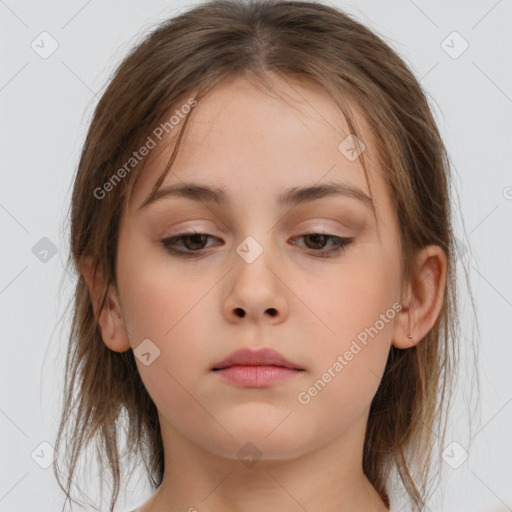 Neutral white child female with medium  brown hair and brown eyes