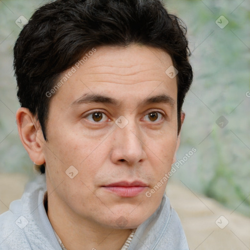 Neutral white adult male with short  brown hair and brown eyes