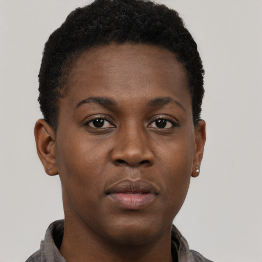 Neutral black young-adult female with short  brown hair and brown eyes