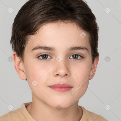 Neutral white child female with short  brown hair and brown eyes