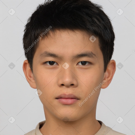 Neutral asian young-adult male with short  brown hair and brown eyes