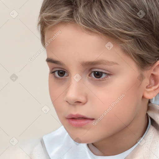 Neutral white child female with short  brown hair and brown eyes